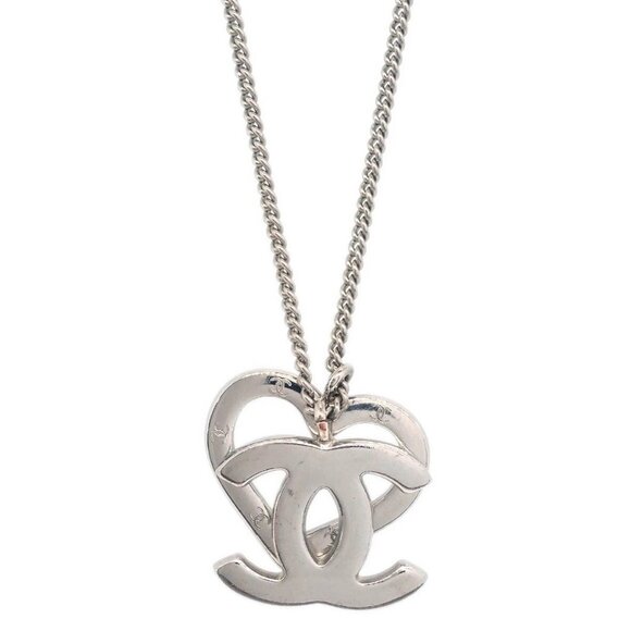 Chanel CC Heart Chain Necklace Silver 04P - Picture 1 of 8